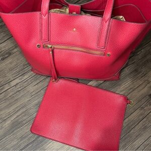 Travanti Women's Red Vegan Leather Detachable Zippered Pouch Tote Satchel